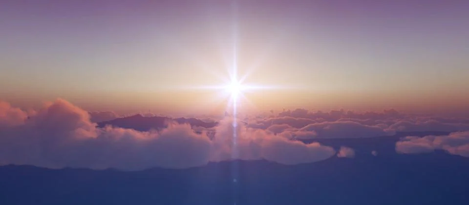 Above clouds fly sunset sun ray Stock Illustration