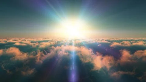 Above clouds fly sunset sun ray Stock Illustration