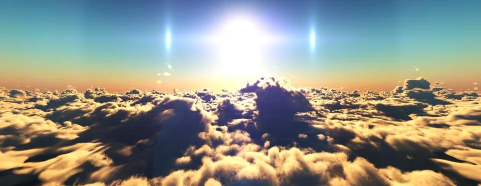 Above clouds fly sunset sun ray Illustrazione stock