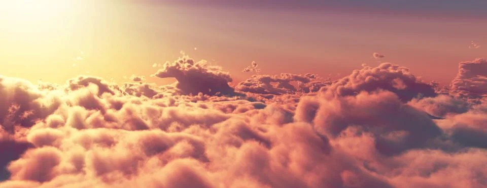 Above clouds fly sunset sun ray Stock Illustration