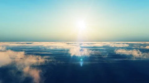 Above clouds fly sunset sun ray Stock Illustration