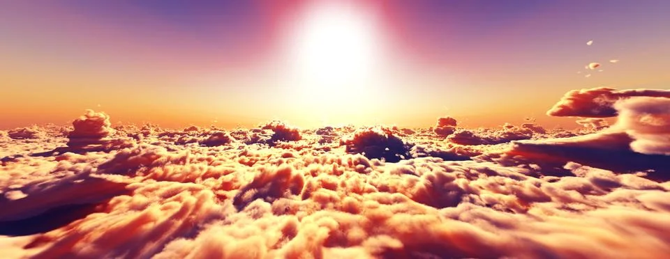 Above clouds fly sunset sun ray Stock Illustration