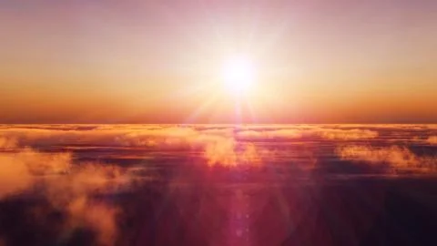 Above clouds fly sunset sun ray Illustrazione stock