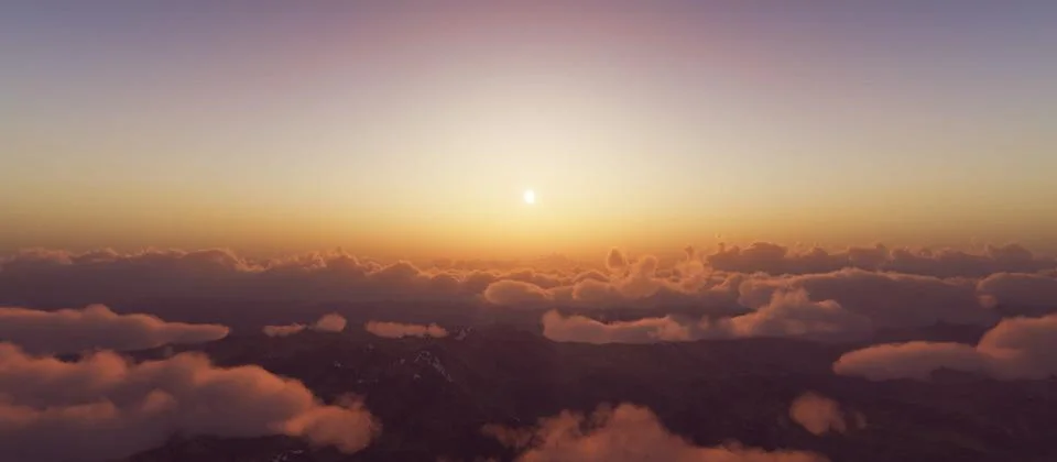 Above clouds fly sunset sun ray Stock Illustration
