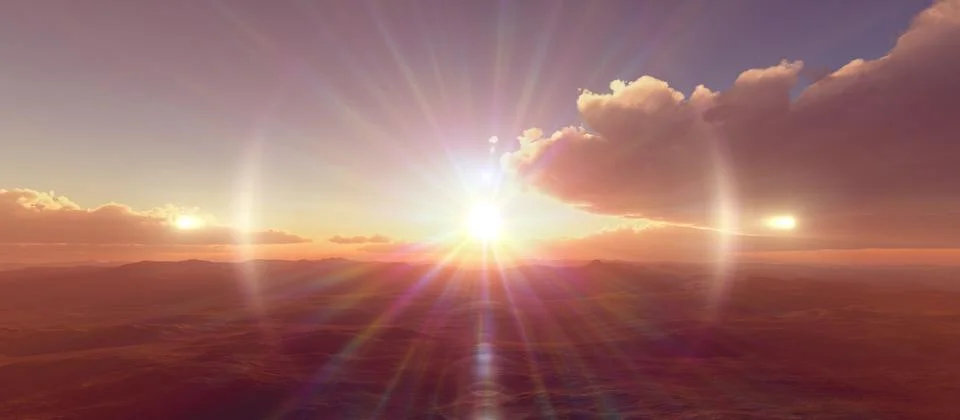 Above clouds fly sunset sun ray illustration Stock Illustration