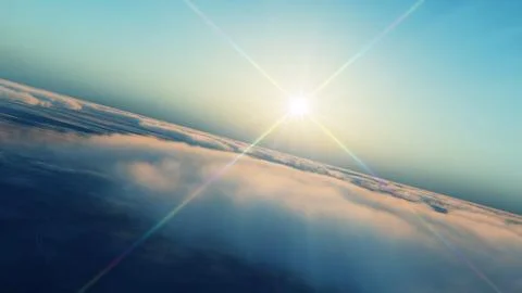 Above clouds fly sunset sun ray Stock Illustration