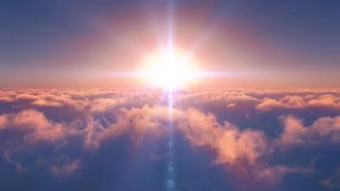 Above clouds fly sunset sun ray Stock Illustration