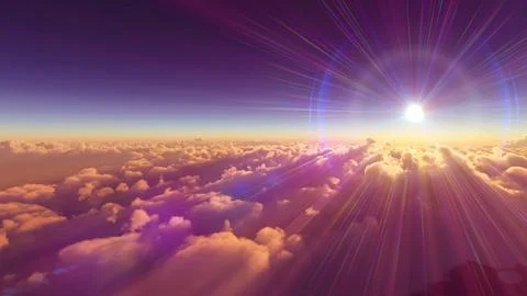 Above clouds fly sunset sun ray illustration Stock Illustration