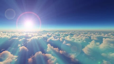 Above clouds fly sunset sun ray illustration Stock Illustration