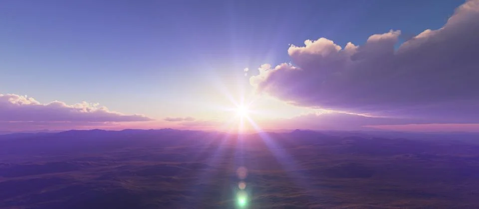 Above clouds fly sunset sun ray illustration Stock Illustration