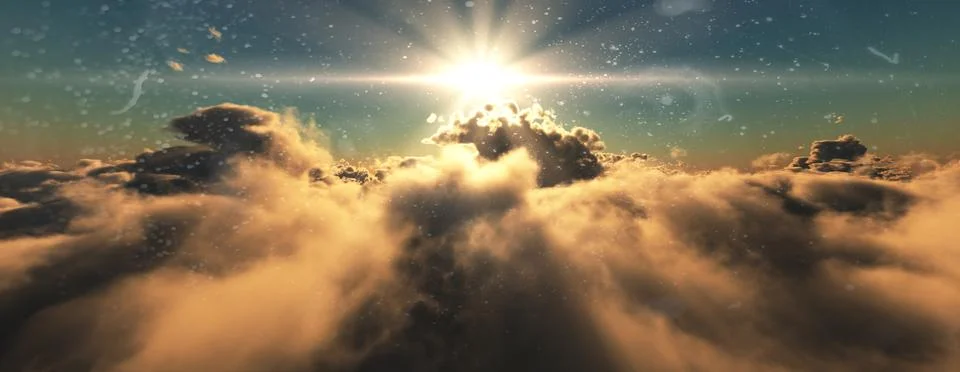 Above clouds fly sunset sun ray Stock Illustration