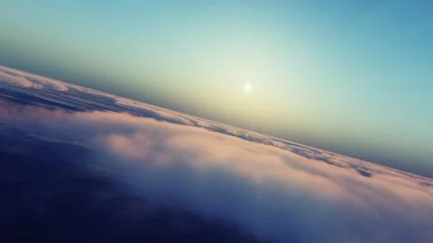 Above clouds fly sunset sun ray Stock Illustration