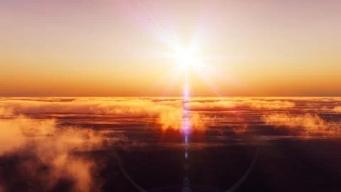 Above clouds fly sunset sun ray Stock Illustration