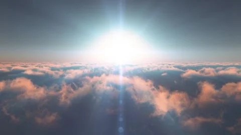 Above clouds fly sunset sun ray Stock Illustration