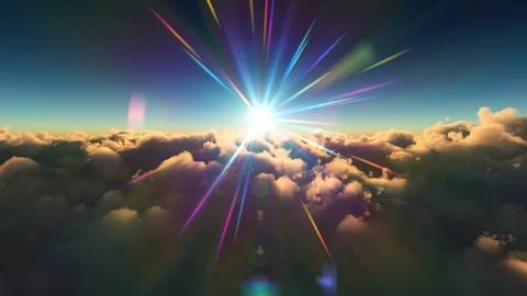 Above clouds fly sunset sun ray illustration Stock Illustration