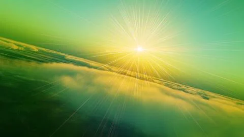 Above clouds fly sunset sun ray Stock Illustration