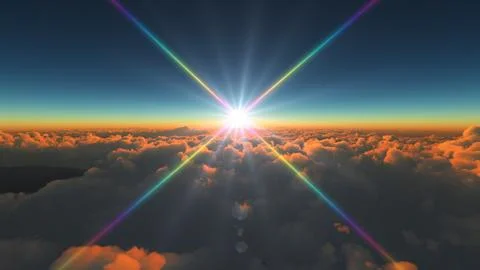 Above clouds fly sunset sun ray illustration Stock Illustration