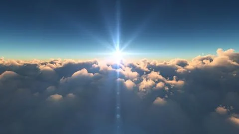 Above clouds fly sunset sun ray illustration Stock Illustration