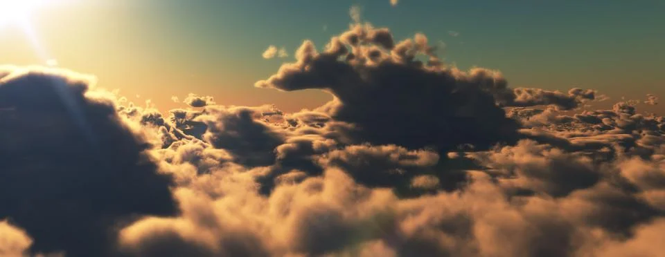 Above clouds fly sunset sun ray Stock Illustration