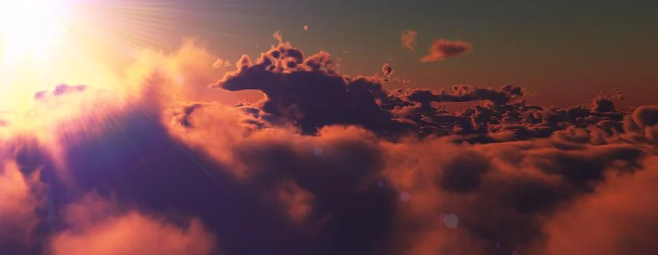 Above clouds fly sunset sun ray Stock Illustration