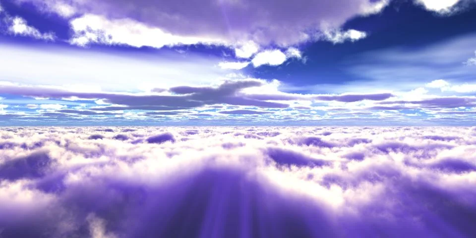 Above clouds fly sunset sun ray Stock Illustration