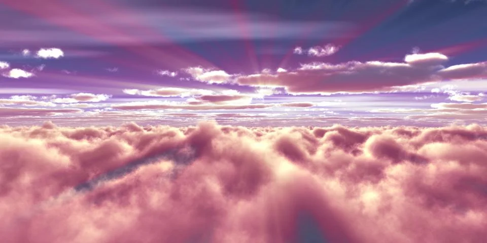 Above clouds fly sunset sun ray Stock Illustration