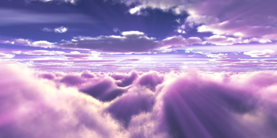 Above clouds fly sunset sun ray Stock Illustration