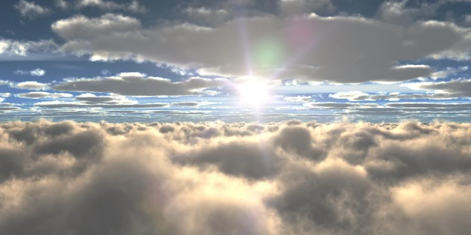 Above clouds fly sunset sun ray Stock Illustration