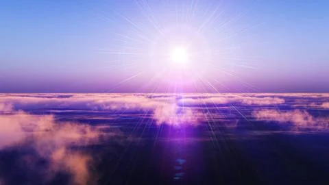 Above clouds fly sunset sun ray Stock Illustration