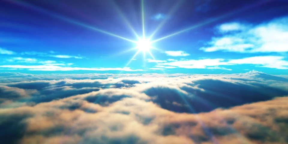 Above clouds fly sunset sun ray Stock Illustration
