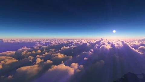 Above clouds fly sunset sun ray illustration Stock Illustration