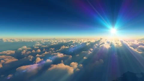 Above clouds fly sunset sun ray illustration Stock Illustration