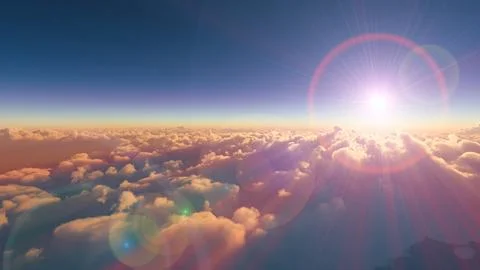Above clouds fly sunset sun ray illustration Stock Illustration