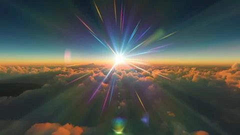 Above clouds fly sunset sun ray illustration Stock Illustration