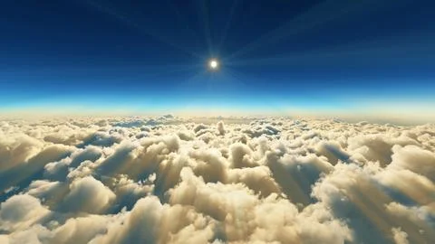 Above clouds fly sunset sun ray illustration Stock Illustration