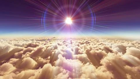Above clouds fly sunset sun ray illustration Stock Illustration
