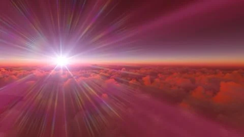 Above clouds fly sunset sun ray illustration Stock Illustration