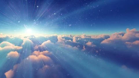 Above clouds fly sunset sun ray illustration Stock Illustration