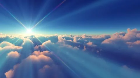 Above clouds fly sunset sun ray illustration Stock Illustration