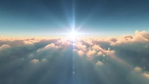 Above clouds fly sunset sun ray illustration Stock Illustration