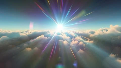 Above clouds fly sunset sun ray illustration Stock Illustration