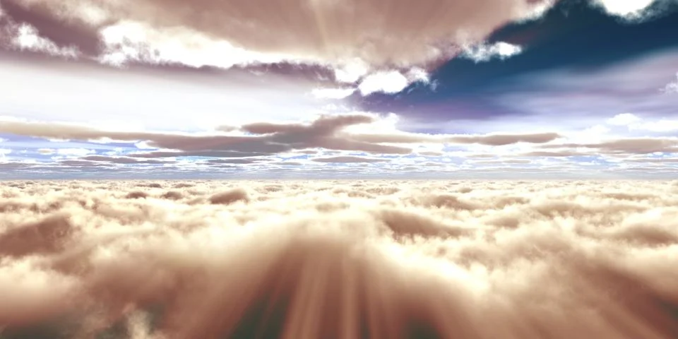 Above clouds fly sunset sun ray Stock Illustration
