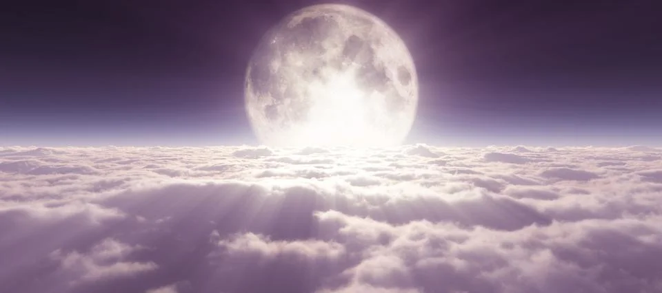 Above clouds full moon illustration Ilustração Stock