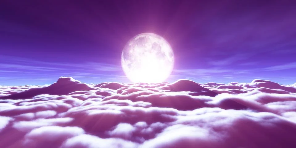 Above clouds full moon illustration Ilustração Stock