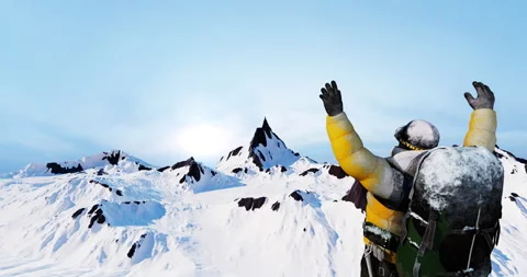 Above the Clouds: A Mountain Climber's Triumph at the Peak Stock Footage 243613839