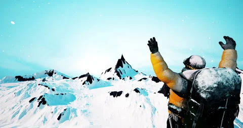 Above the Clouds. A Mountain Climber's Triumph at the Peak Stock Footage 245766839