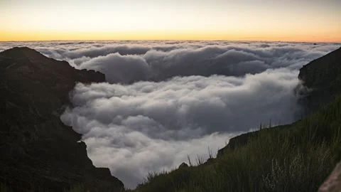 Above the Clouds. Mountains sky. Puffy fluffy clouds. Cloudscape timelapse Stockbeeldmateriaal 223382518