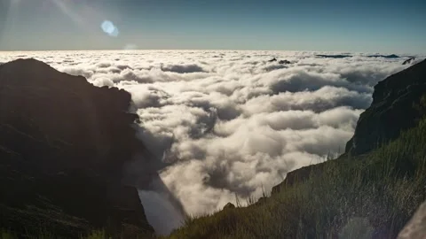 Above the Clouds. Mountains sky. Puffy fluffy clouds. Cloudscape timelapse Stock Footage 223382569