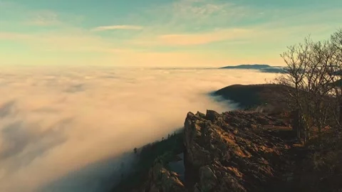 Above the clouds at a summit on the blue ridge mountain range in virginia Stock Footage 264938543