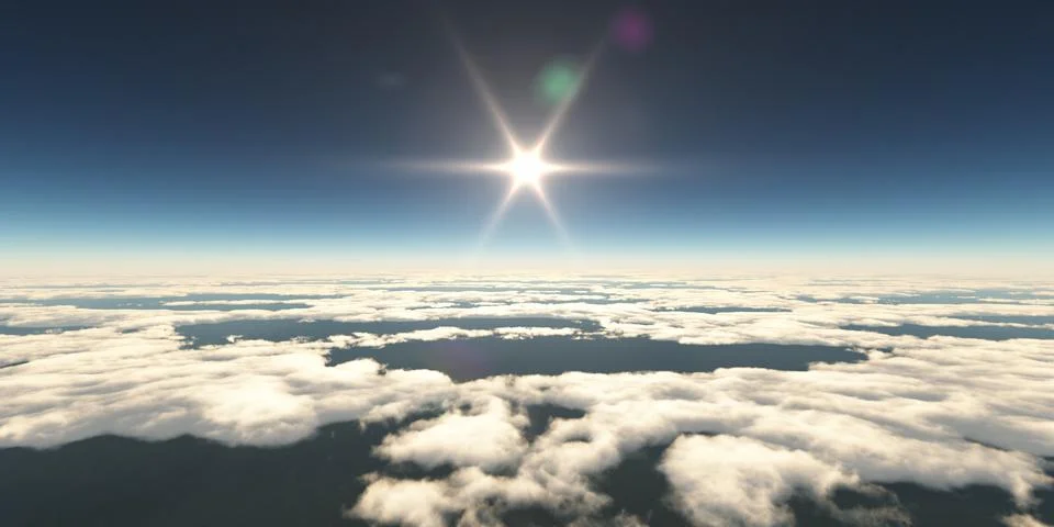 Above clouds sun ray, 3d rendering イラスト素材